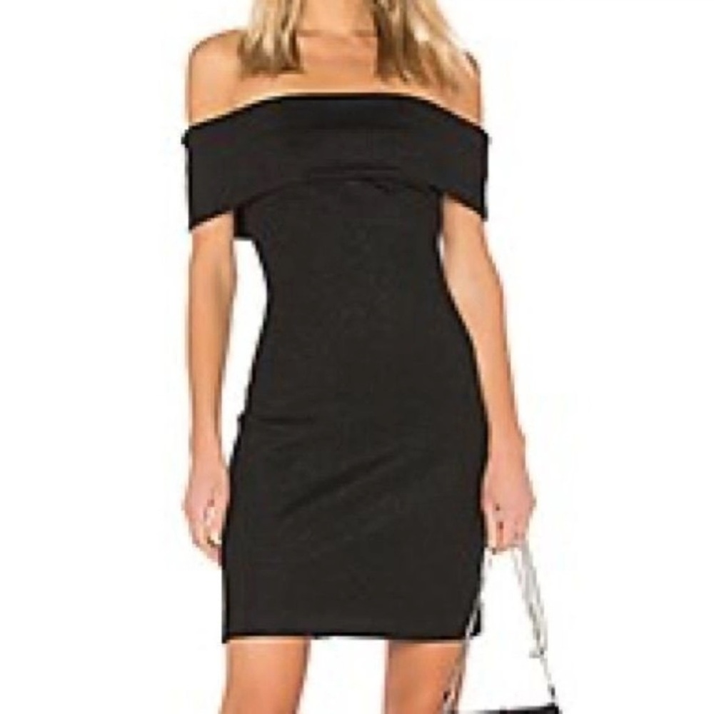 Halston Heritage Black Metallic Off The Shoulder Mini Dress